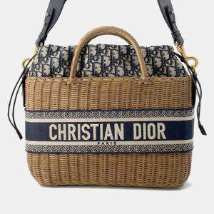 Dior Beige Canvas Wicker Oblique Basket Shoulder Bag