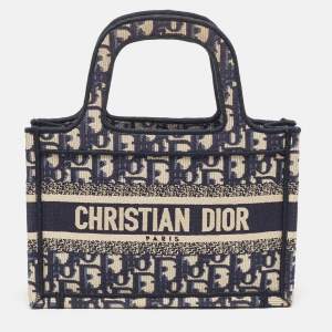 Pre Owned Dior Navy Blue Oblique Canvas Mini Book Tote