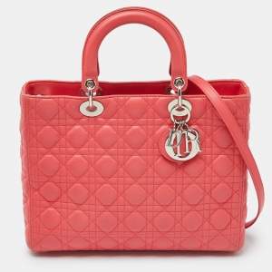 Dior Pink Cannage Leather Large Lady Dior Tote