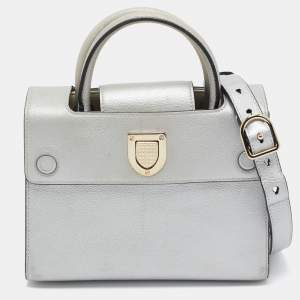 Pre Owned Dior Silver Leather Mini Diorever Tote