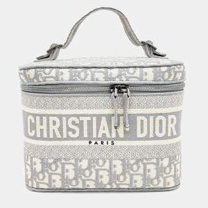 Dior Grey Canvas Oblique Cannage Travel Vanity Shoulder Bag