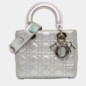 Dior Silver Small Lambskin Cannage My Lady Dior Lucky Badges