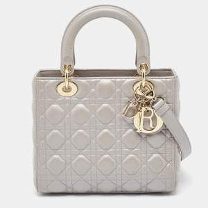 Dior Silver Cannage Leather Medium Lady Dior Tote