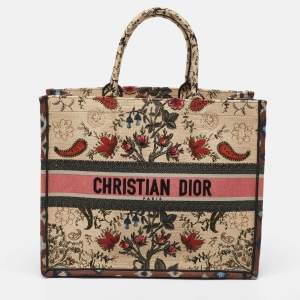 Dior Multicolor Floral Embroidered Canvas Large Book Tote