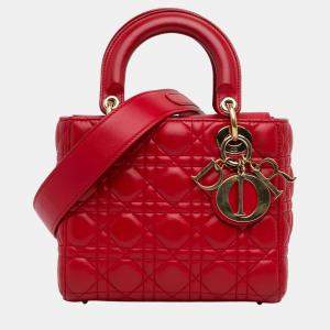 Dior Red Small Lambskin Cannage Lucky Badges My Lady Dior