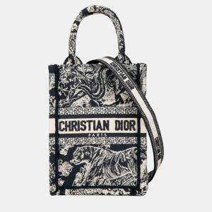 Dior Navy Blue Mini Toile de Jouy Reverse Embroidered Vertical Book Tote