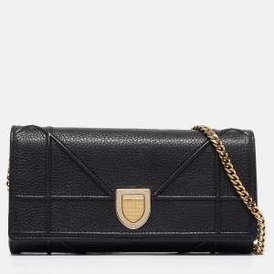 Dior Black Leather Diorama Wallet On Chain