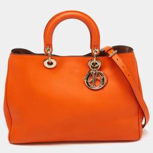 Pre Owned Dior Orange Leather Large Diorissimo Shopper Tote