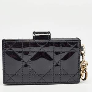 Pre Owned Dior Black Cannage Patent Leather Lady Dior 5 Gusset Card Holder