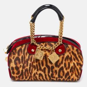Pre Owned Dior Multicolor Leopard Print Calfhair, Velvet and Patent Leather Gambler Dice Bag