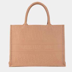 Christian Dior  Pink beige Oblique Calfskin Embossed Medium Book Tote Bag