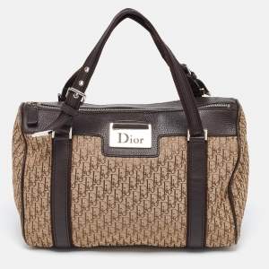 Pre Owned Dior Beige/Brown Oblique Canvas and Leather Street Chic Boston Bag