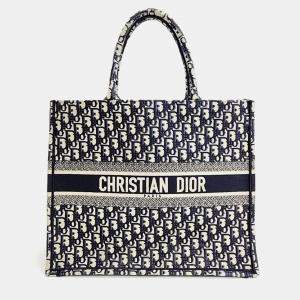 Christian Dior Navy Blue Canvas Oblique Book Tote 42 Bag 