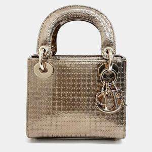 Pre Owned Christian Dior Gold  Cannage Leather Lady dior Mini Top Handle Bag