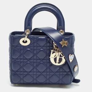 Pre Owned Dior Dark Blue Cannage Leather Small My ABCDior Lady Dior Tote