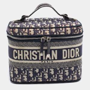 Pre Owned Dior Navy Blue Oblique Canvas Diortravel Vanity Case
