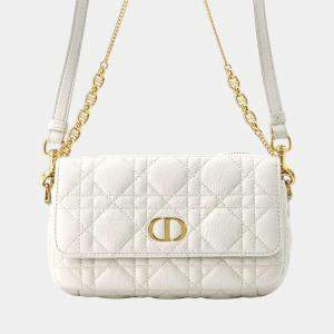 Dior White Leather Cannage Caro Chain Shoulder Bag 