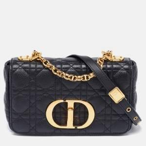 Pre Owned Dior Black Cannage Leather Small Caro Shoulder Bag