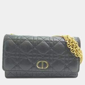 Dior Black Leather Caro Wallet On Chain