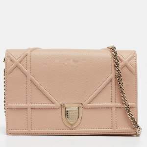 Pre Owned Dior Beige Leather Diorama Wallet on Chain