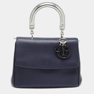 Dior Navy Blue/Silver Leather Small Be Dior Flap Top Handle Bag