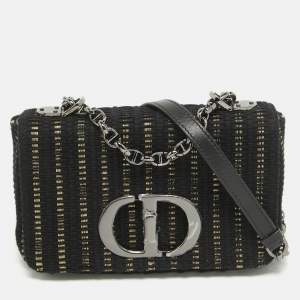 Dior Black/Gold Embroidered Fabric Small Caro Shoulder Bag