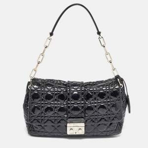 Pre Owned Dior Black Cannage Leather Small New Lock Flap Shoulder Bag