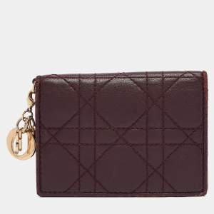 Dior Burgundy Cannage Leather Lady Dior Card Holder