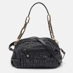 Pre Owned Dior Black Cannage Gaufre Leather Delices Shoulder Bag