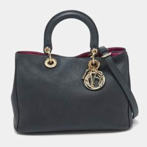 Pre Owned Dior Black Leather Medium Diorissimo Shopper Tote