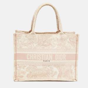 Dior Pink Embroidery Canvas Medium Book Tote