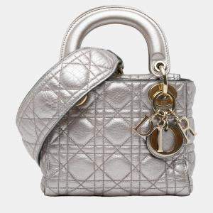 Dior Silver Calfskin Leather Mini Supple Lady Dior Tote Bag