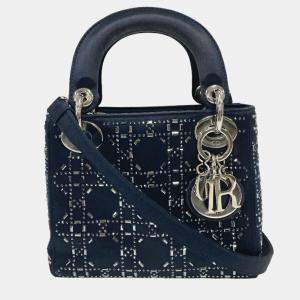 Dior Dark Navy Blue Satin Mini Lady Dior Tote Bag