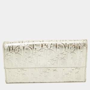 Pre Owned Dior Gold Oblique Embossed Patent Leather Continental Wallet