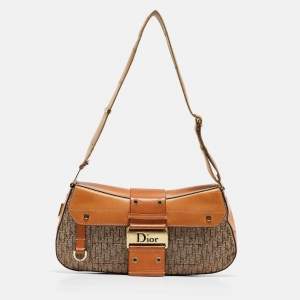 Pre Owned Dior Beige/Tan Diorissimo Canvas and Leather Street Chic Shoulder Bag