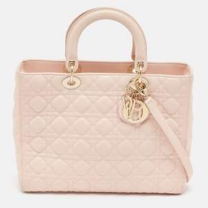 Dior Pink Cannage Leather Large Lady Dior Tote