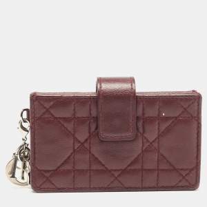 Dior Burgundy Cannage Leather Lady Dior 5 Gusset Card Case