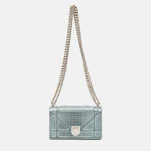 Dior Light Blue Microcannage Patent Leather Mini Diorama Chain Shoulder Bag