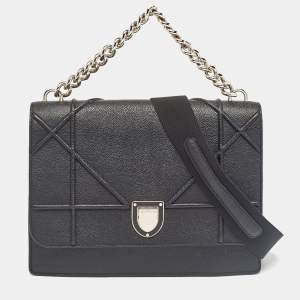 Dior Black Leather Diorama Chain Link Top Handle Bag