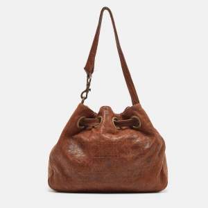 Dior Brown Cannage Leather Drawstring hobo