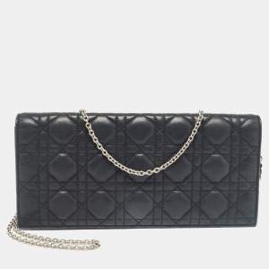 Dior Black Cannage Shimmer Leather Lady Dior Chain Clutch