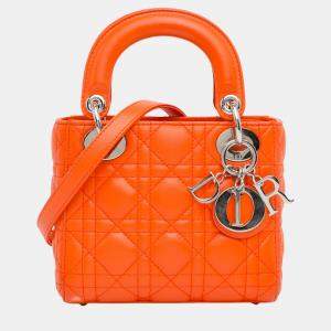 Dior Orange Mini Lambskin Cannage Lady Dior