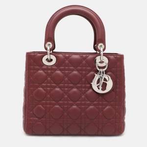 Dior Burgundy Cannage Leather Medium Lady Dior Tote