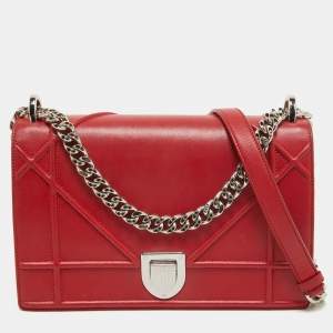 Dior Red Leather Medium Diorama Flap Shoulder Bag