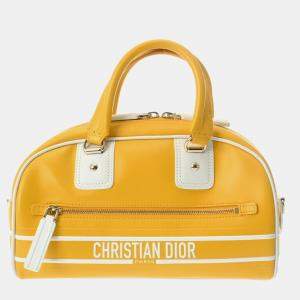 Dior Yellow/White Leather Small Vibe Zip Bowling Bag