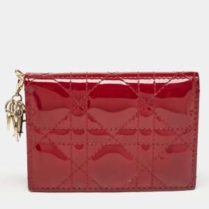 Dior Red Cannage Patent Leather Lady Dior Card Case