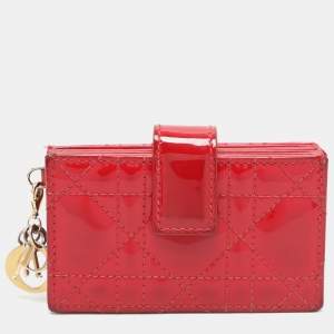  Dior Red Cannage Patent Leather Lady Dior Gusset Card Case 