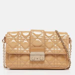 Dior Beige Cannage Patent Leather Miss Dior Promenade Chain Pouch