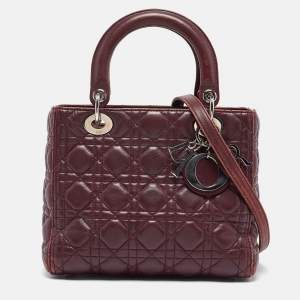 Dior Burgundy Cannage Leather Medium Lady Dior Tote