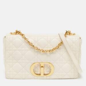 Dior White Cannage Leather Medium Caro Shoulder Bag